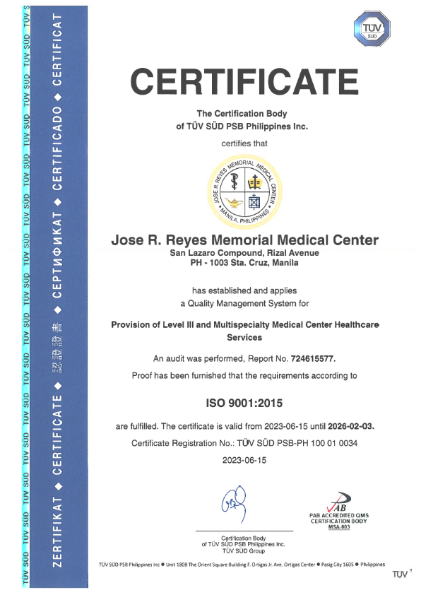 JRRMMC TUVSUD ISO Certification 001